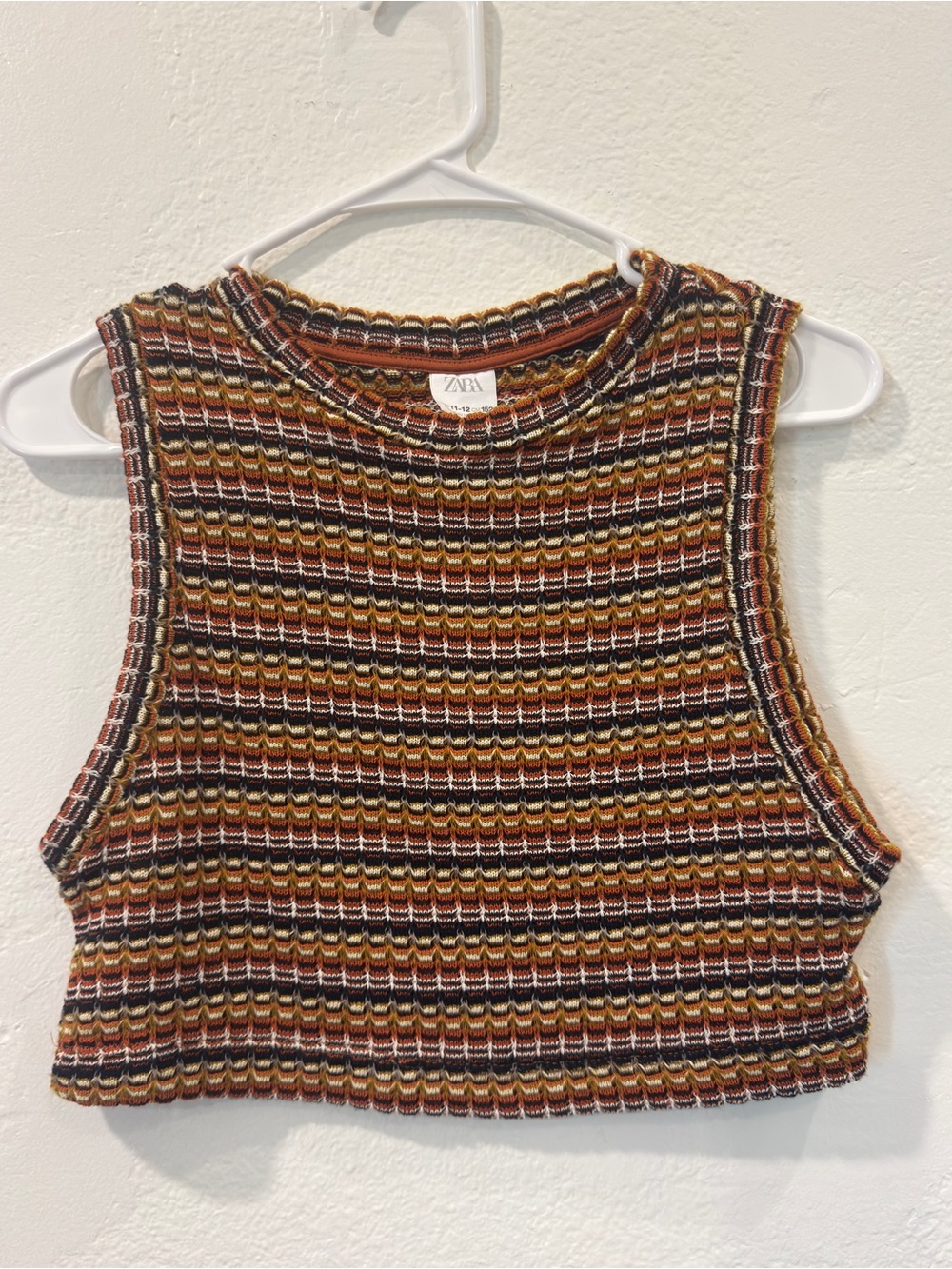 Zara Striped Knit Cropped Tank in Rust, Brown & Cream